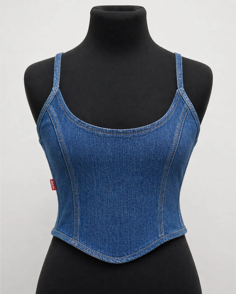 CR1531 Upcycled Denim Corset Top