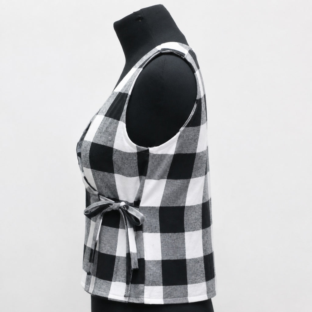 CR2055 UPCYCLED CHECK WRAP FLANNEL TIE-SIDE VEST
