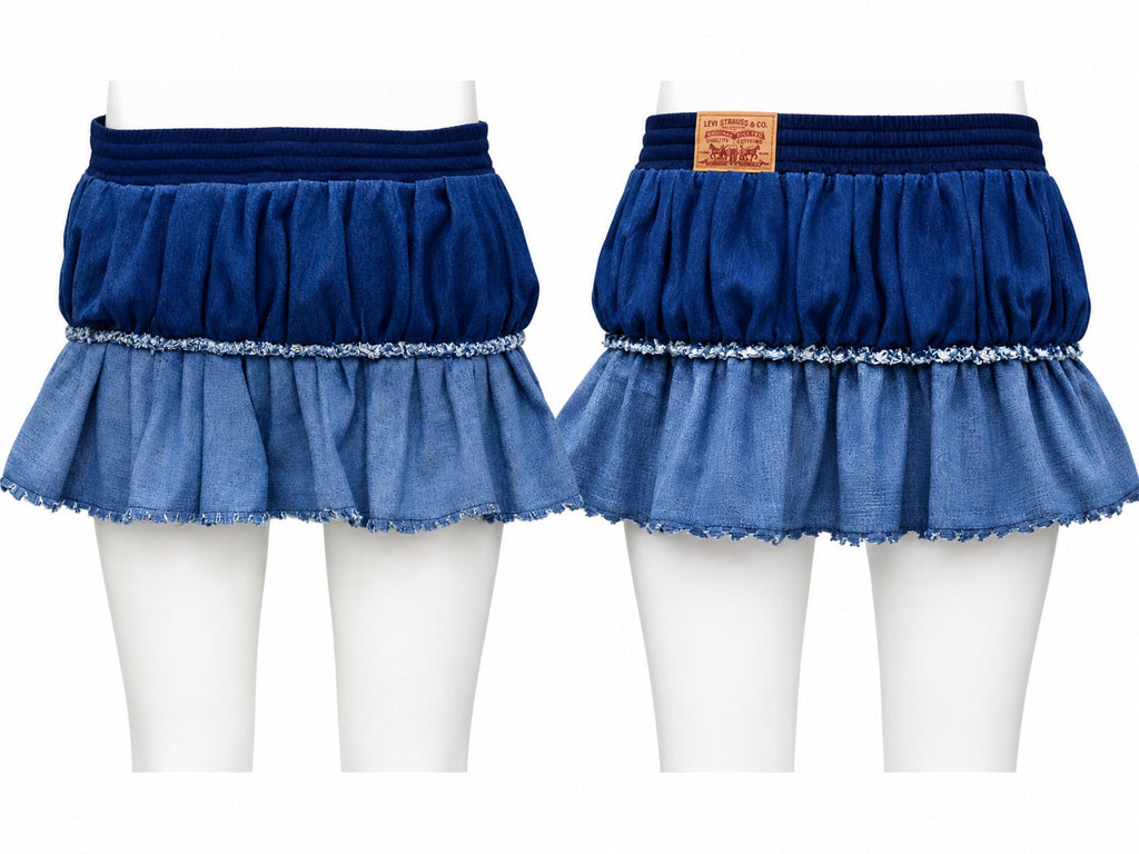 CR1914 UPCYCLED TIERED DENIM MINI SKIRT