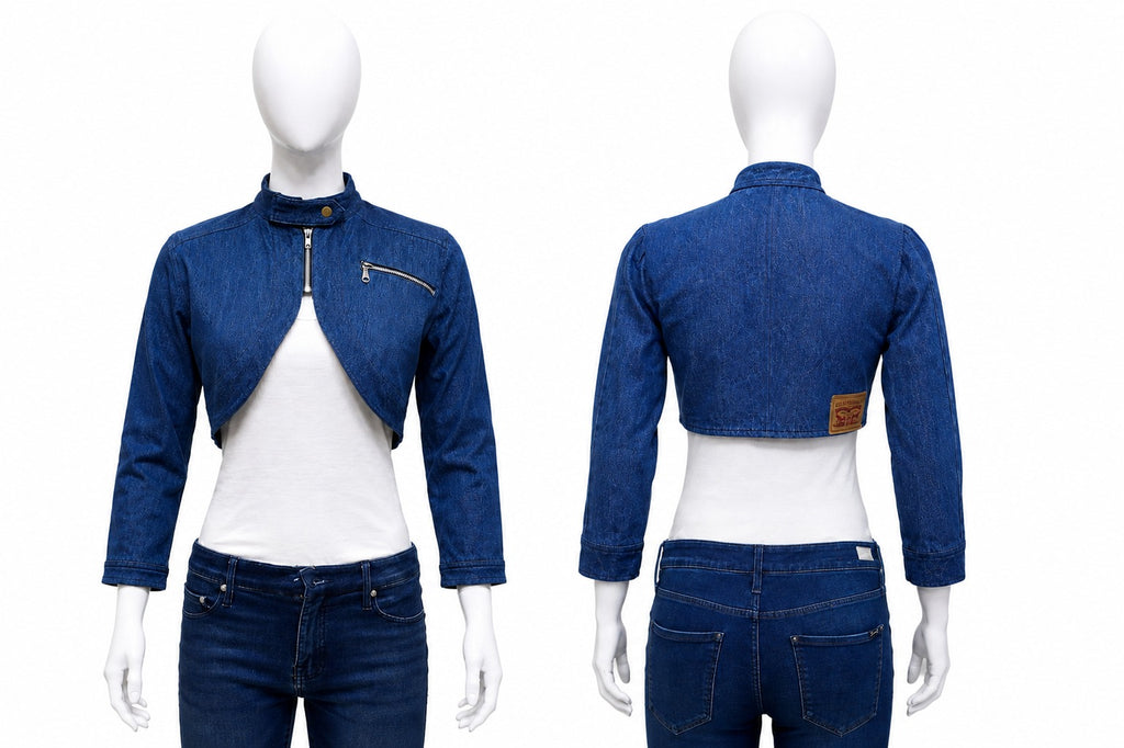 CR2010 UPCYCLED DENIM MOTO BOLERO JACKET
