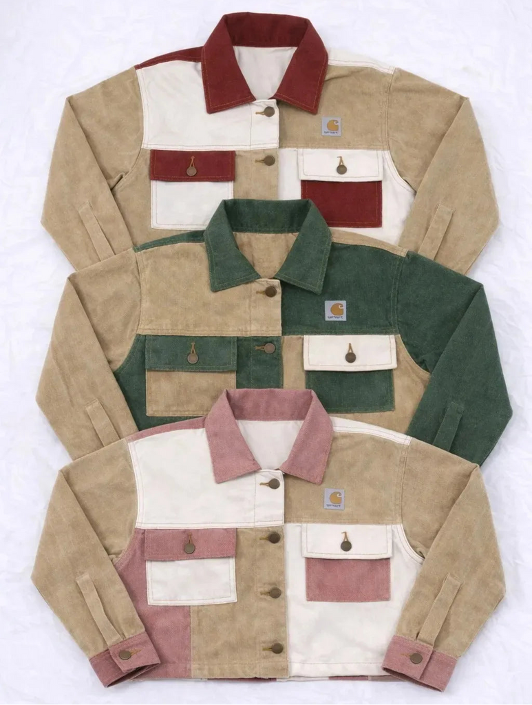 CR1234 Upcycled Two-Tone Utility Cropped Jacket