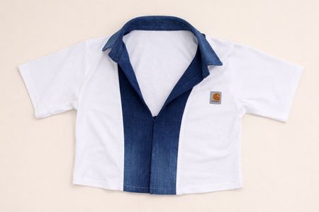 CR2131 Upcycled Denim Panel Crop Top