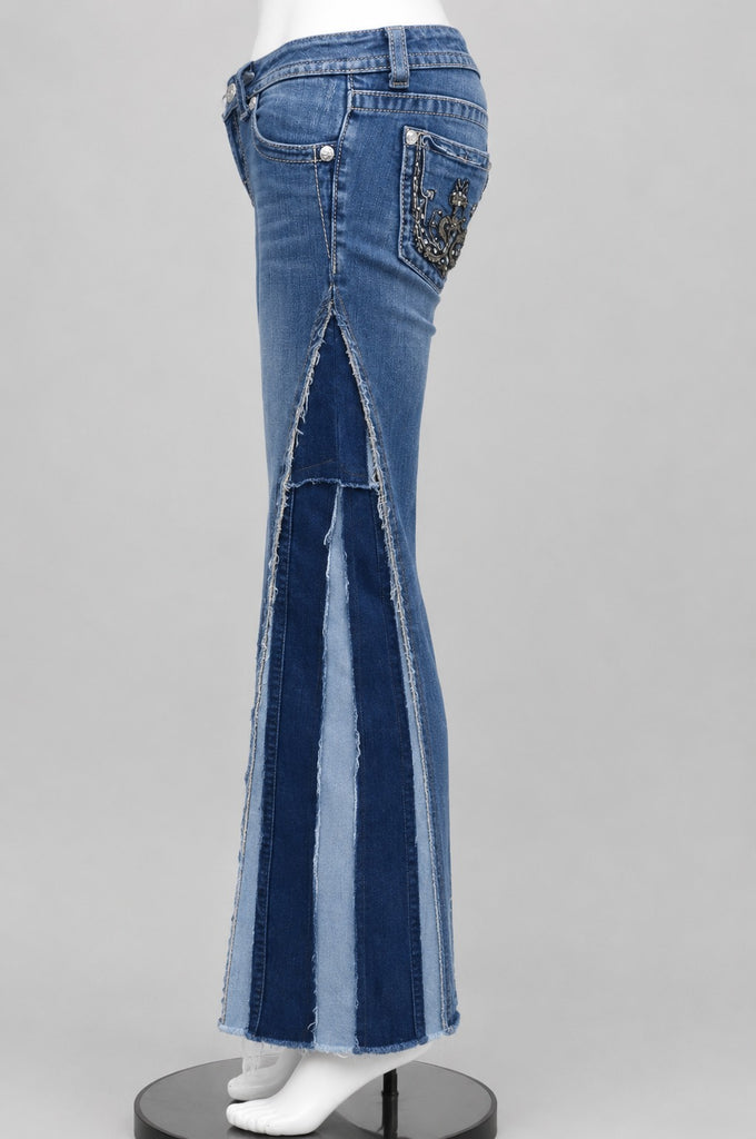 CR1869 UPCYCLED PANEL FLARE JEANS