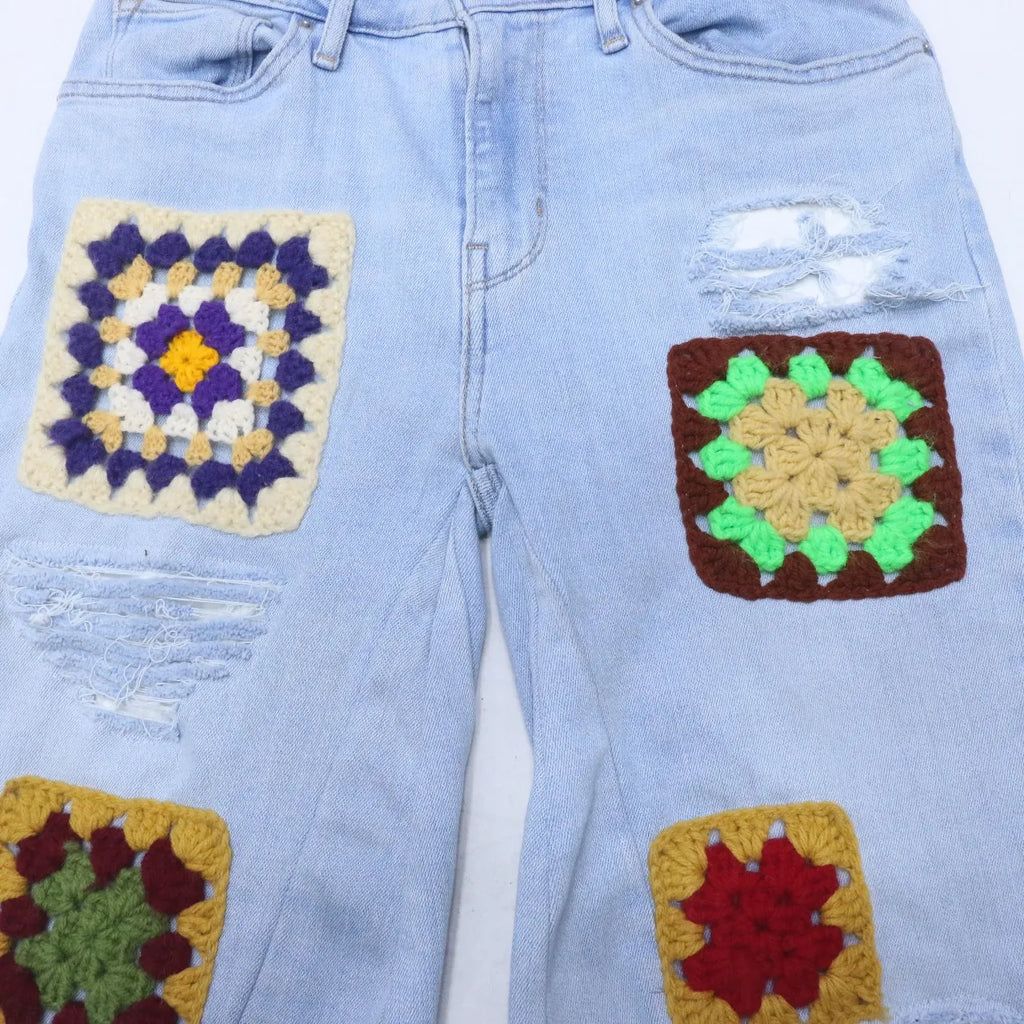CR9455 Upcycled Ponchu Patch Denim Shorts