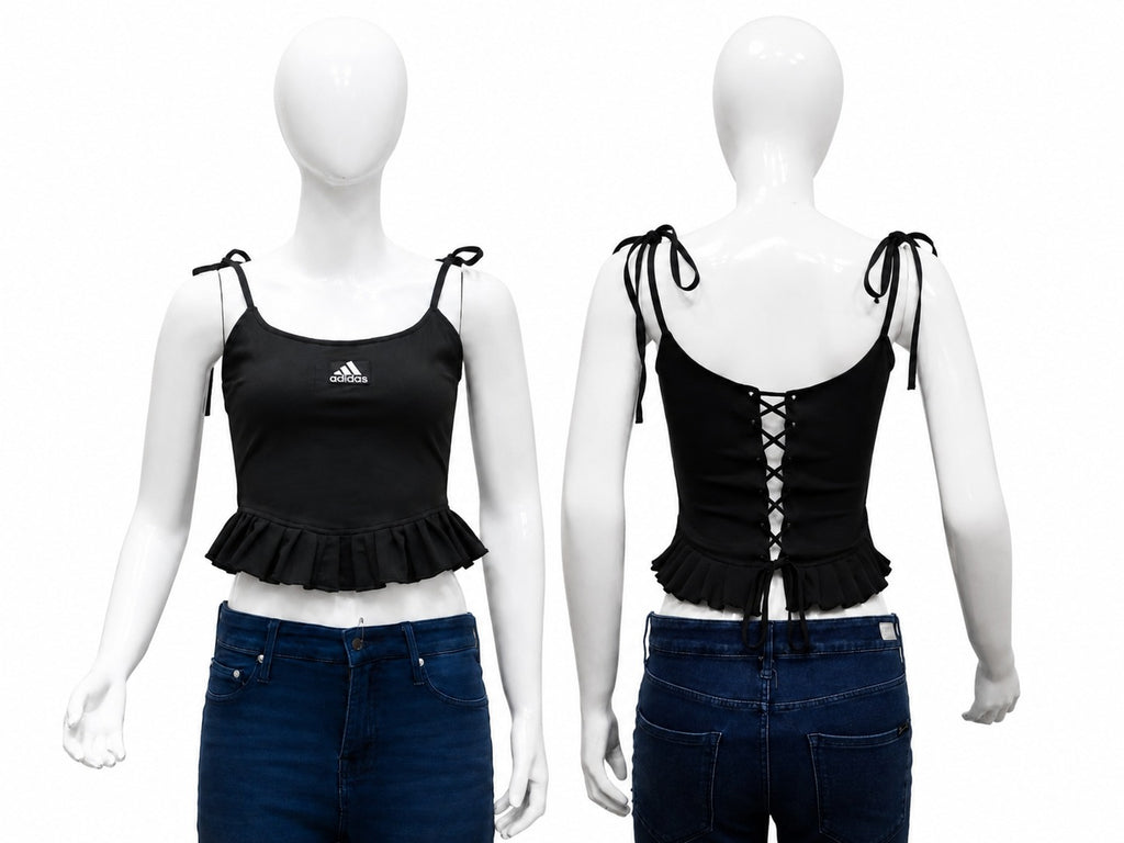 CR1918 UPCYCLED LACE-UP PEPLUM CAMI TOP