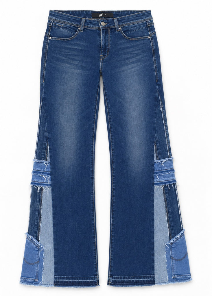 CR1871 UPCYCLED CONTRAST PANEL FLARE JEANS
