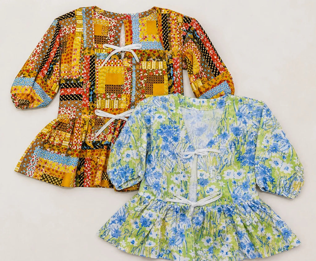 CR1631 UPCYCLED TIE FRONT BABYDOLL TOP