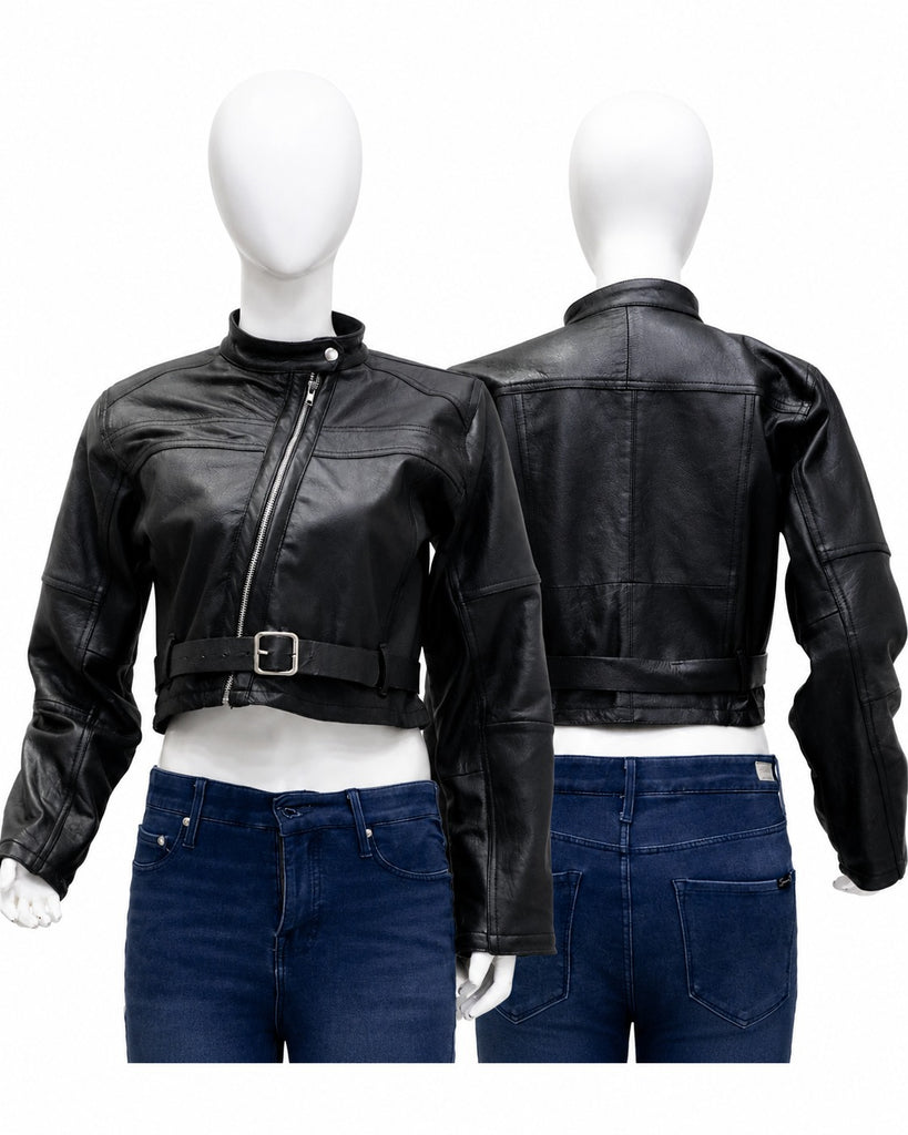 CR2066 UPCYCLED CROPPED MOTO LEATHER JACKET