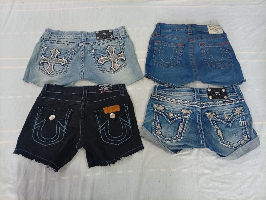 CR10686 Upcycled True Religion and Miss Me Mini Denim Shorts