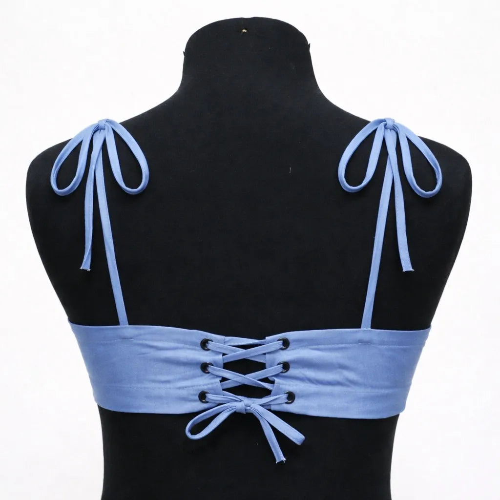 CR1435 Rework Lace-Up Tie Strap Bralette – Bow Detail (Y2K Summer Top)