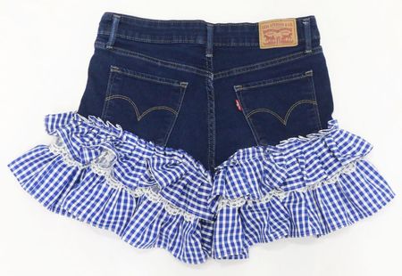 CR2151 UPCYCLED DENIM RUFFLE MINI SHORTS