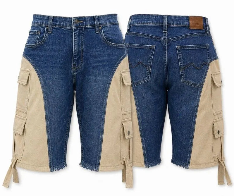CR1546 Upcycled Denim Cargo Shorts