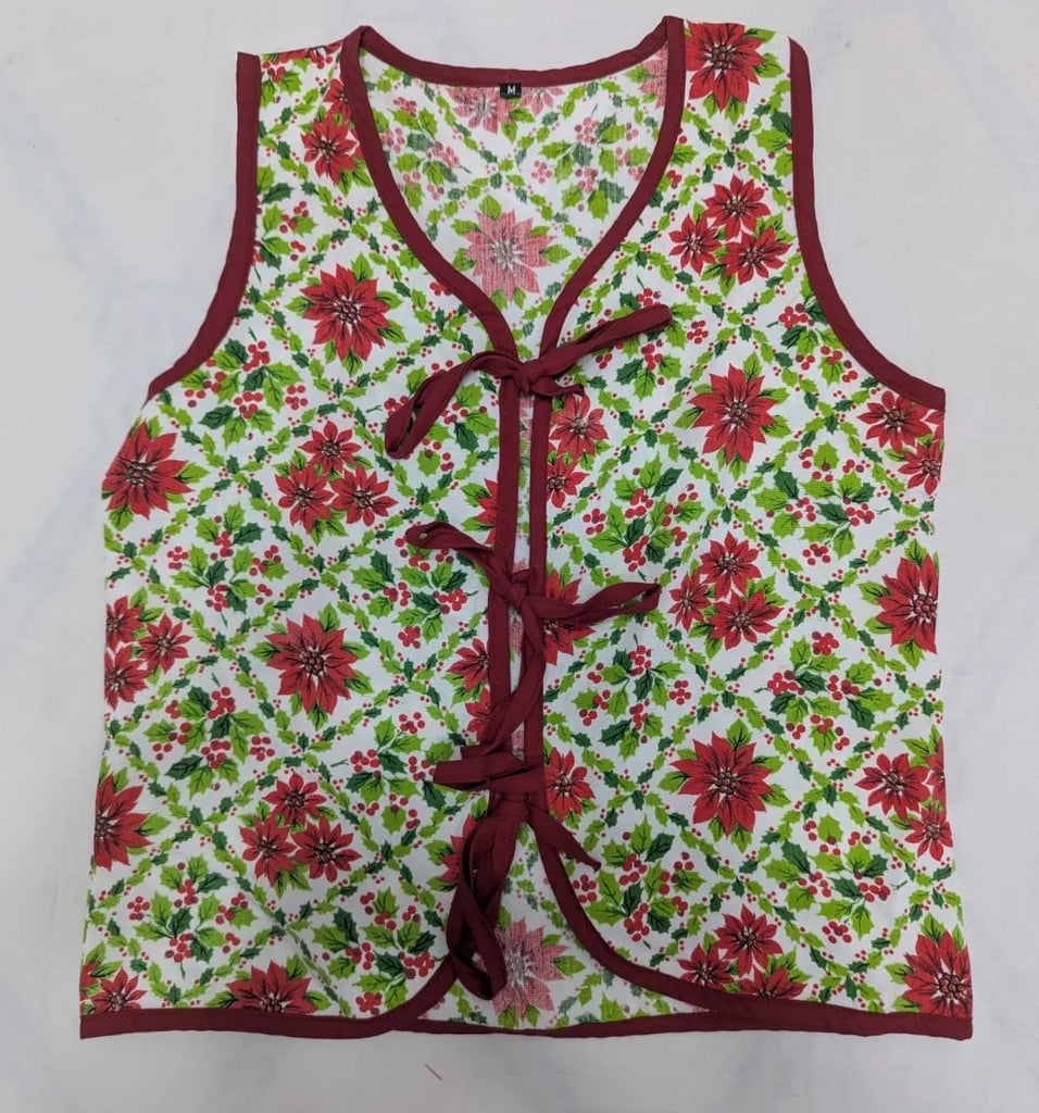 CR1628 UPCYCLED FLORAL TIE FRONT VEST