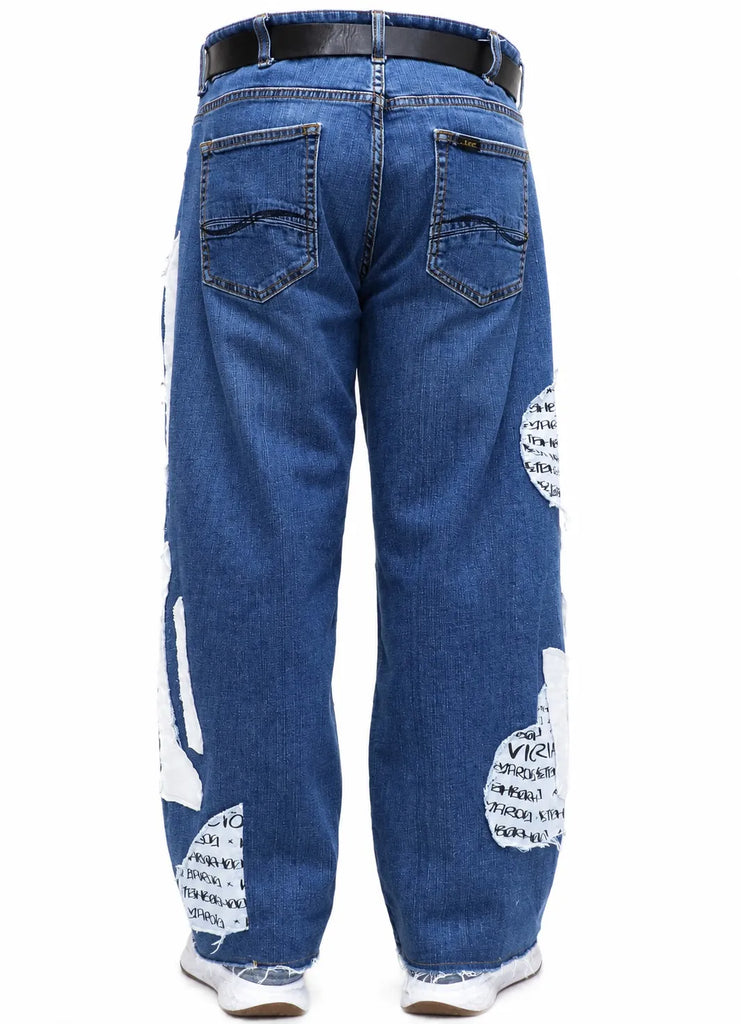 CR1591 Upcycled Graphic Patch Denim Jeans