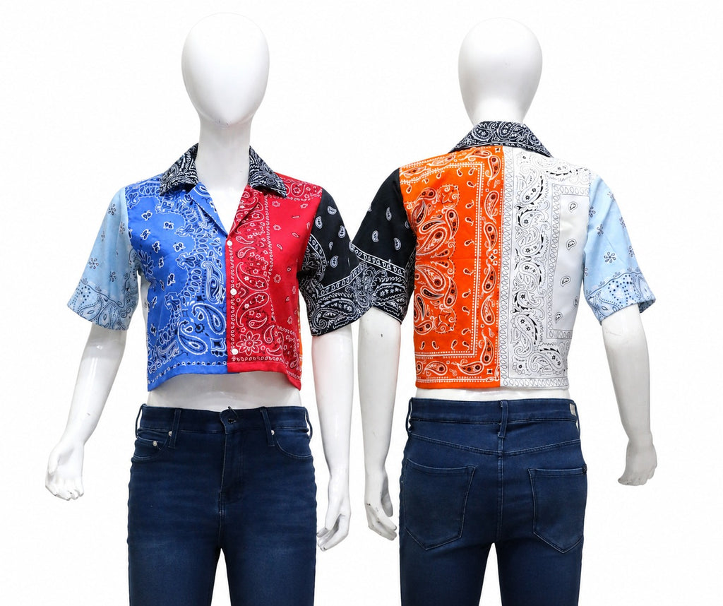 CR2027 UPCYCLED BANDANA PATCHWORK CROPPED SHIRT