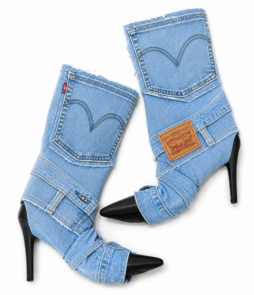 CR1556 Upcycled Denim Heel Boots