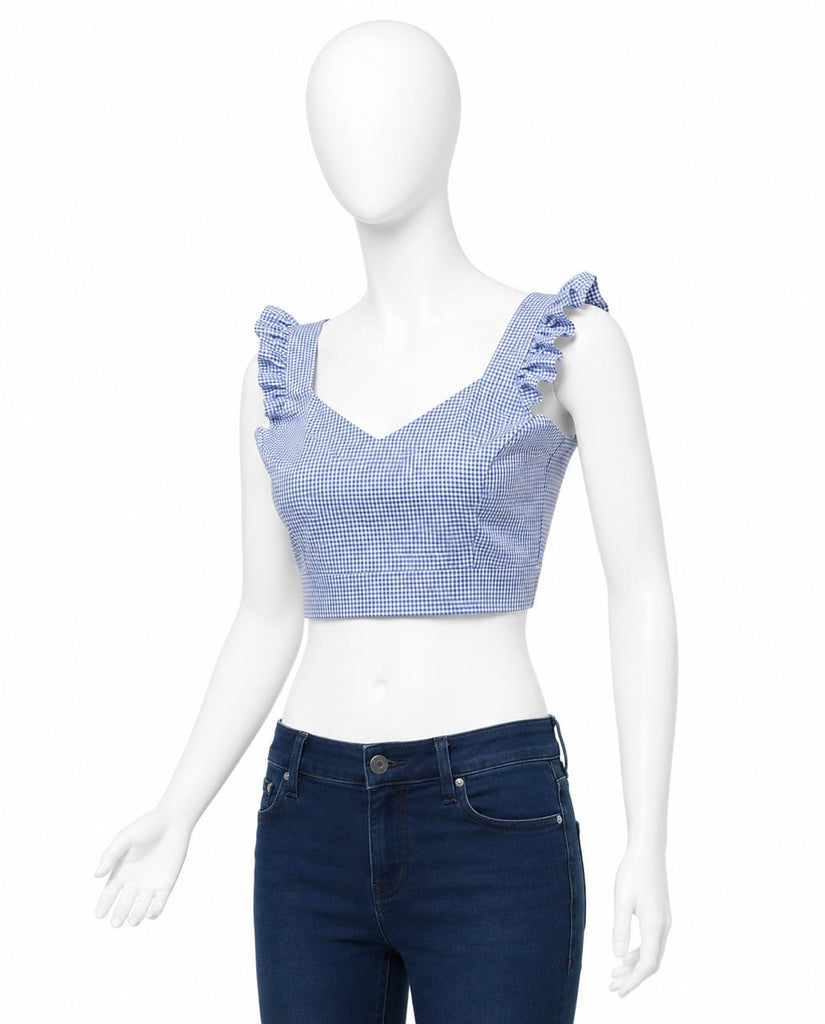 CR1858 Upcycled Gingham Ruffle Top