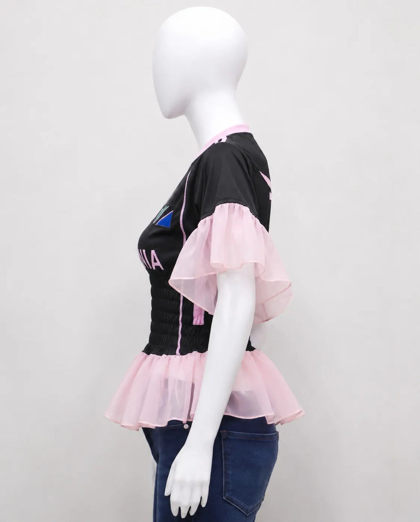 CR1569 Upcycled Ruffle Jersey Top