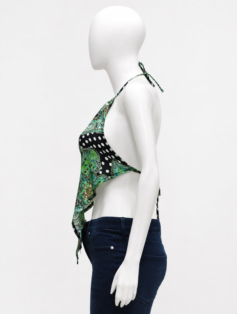 CR1924 UPCYCLED PAISLEY HALTER HANDKERCHIEF TOP