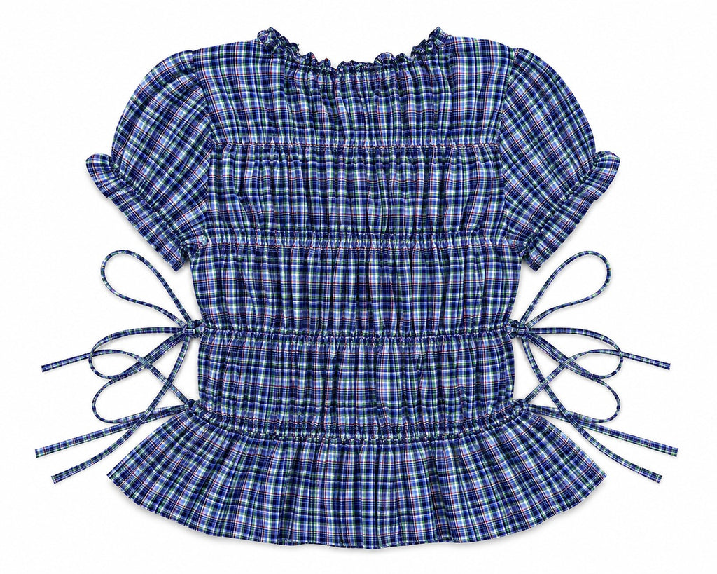 CR1923 UPCYCLED RUCHED TIE-SIDE CROP TOP