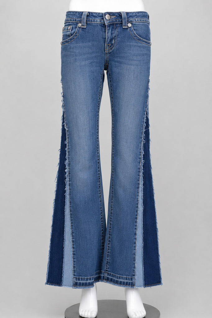 CR1869 UPCYCLED PANEL FLARE JEANS