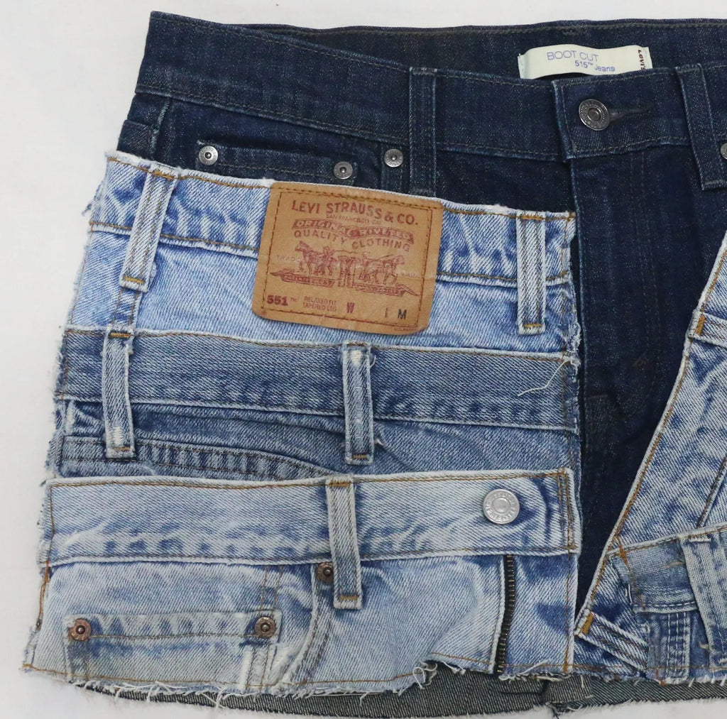 CR1677 UPCYCLED PATCHWORK DENIM MINI SKIRT