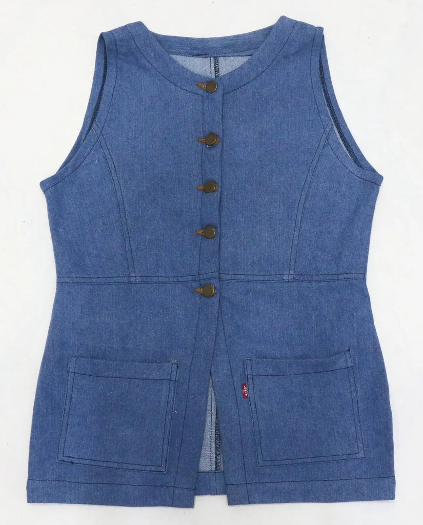 CR1439 Rework Denim Button Vest Top – Sleeveless Panel Fit