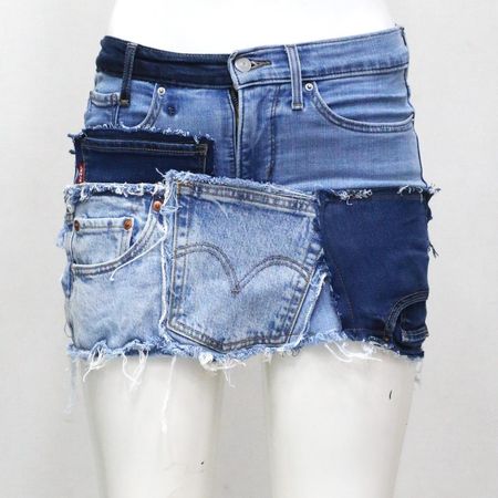 CR2150  Upcycled Denim Mini Skirt