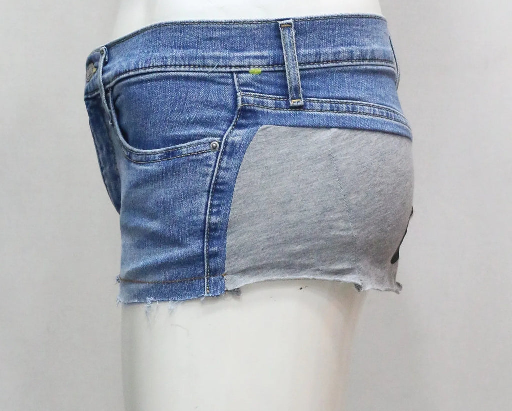 CR1708 UPCYCLED SPORT PANEL DENIM MINI SKIRT