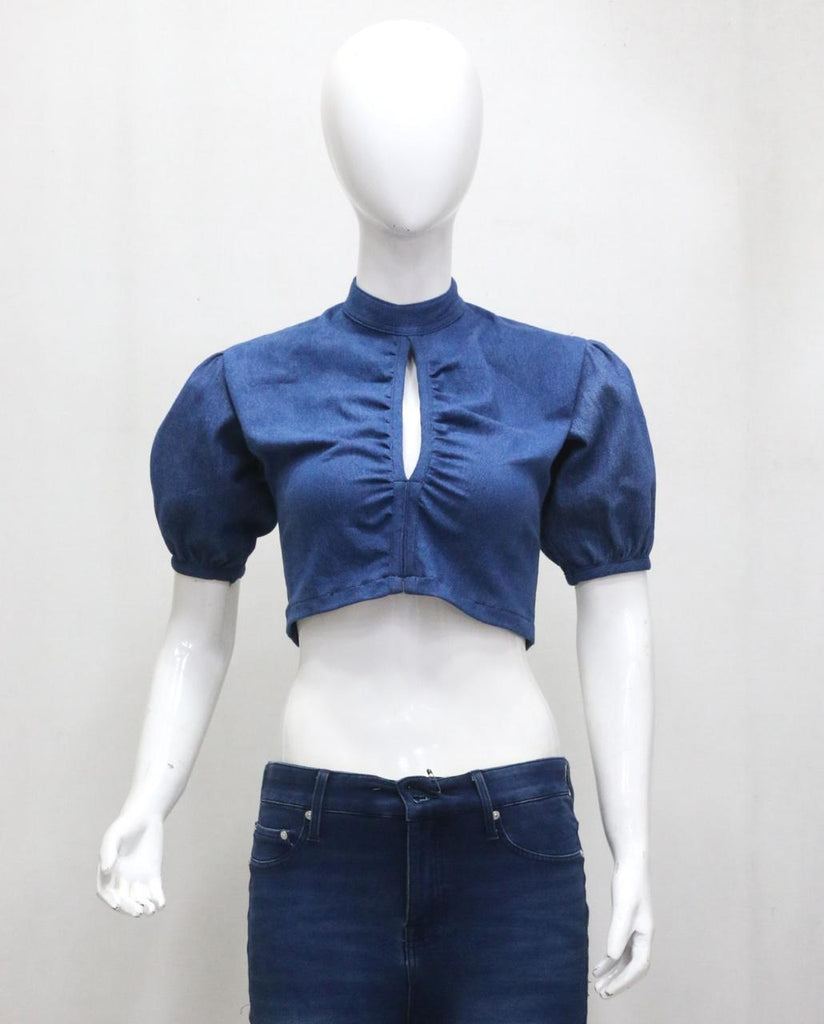CR2004 UPCYCLED PUFF-SLEEVE KEYHOLE CROP TOP