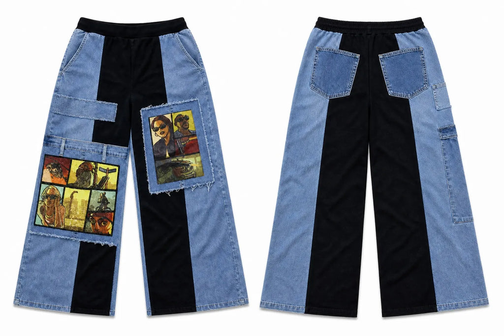 CR1563 Upcycled Graphic Panel Jeans