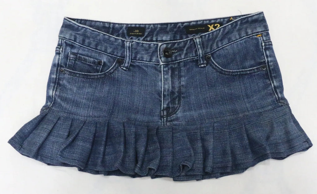 CR1676 UPCYCLED PLEATED DENIM MINI SKIRT