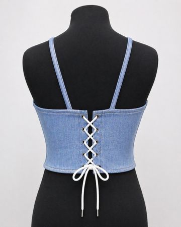 CR2096 Upcycled Denim Corset Top