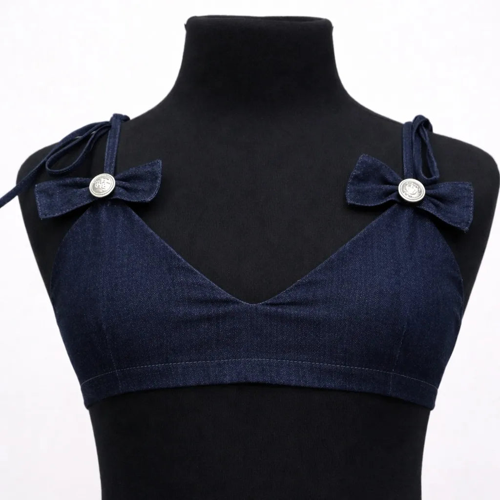 CR1435 Rework Lace-Up Tie Strap Bralette – Bow Detail (Y2K Summer Top)