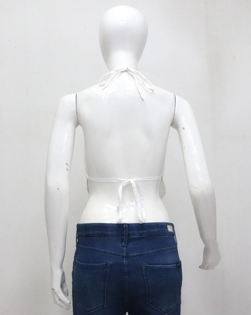CR1925 UPCYCLED EYELET HALTER HANDKERCHIEF TOP