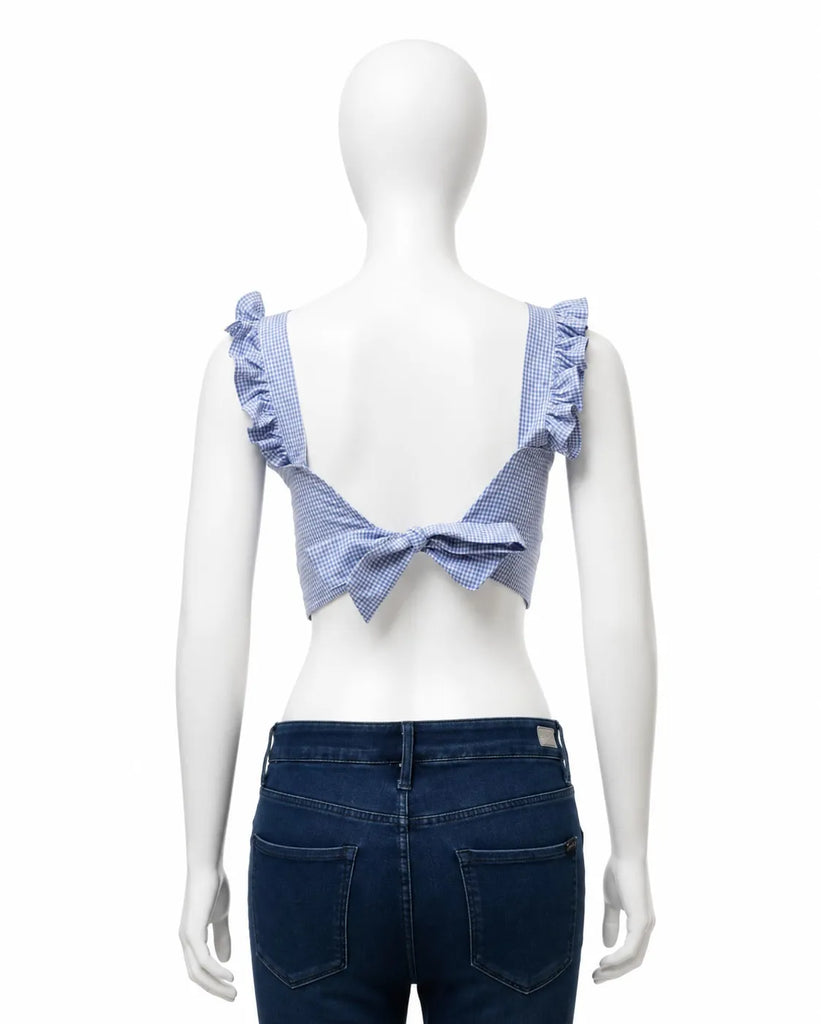 CR1598 Upcycled Gingham Ruffle Top
