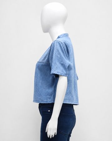 CR2147 UPCYCLED DENIM VARSITY CROP TOP