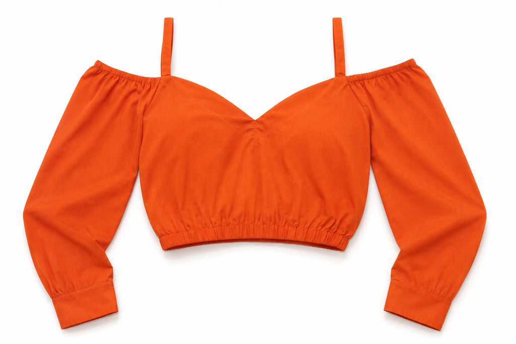 CR1926 UPCYCLED OFF-SHOULDER CROP TOP
