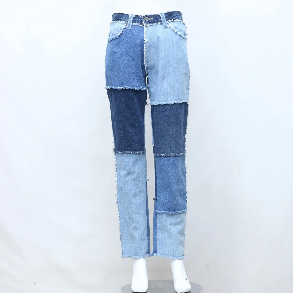 CR138 Upcycled Denim Jeans With Frayed Patches