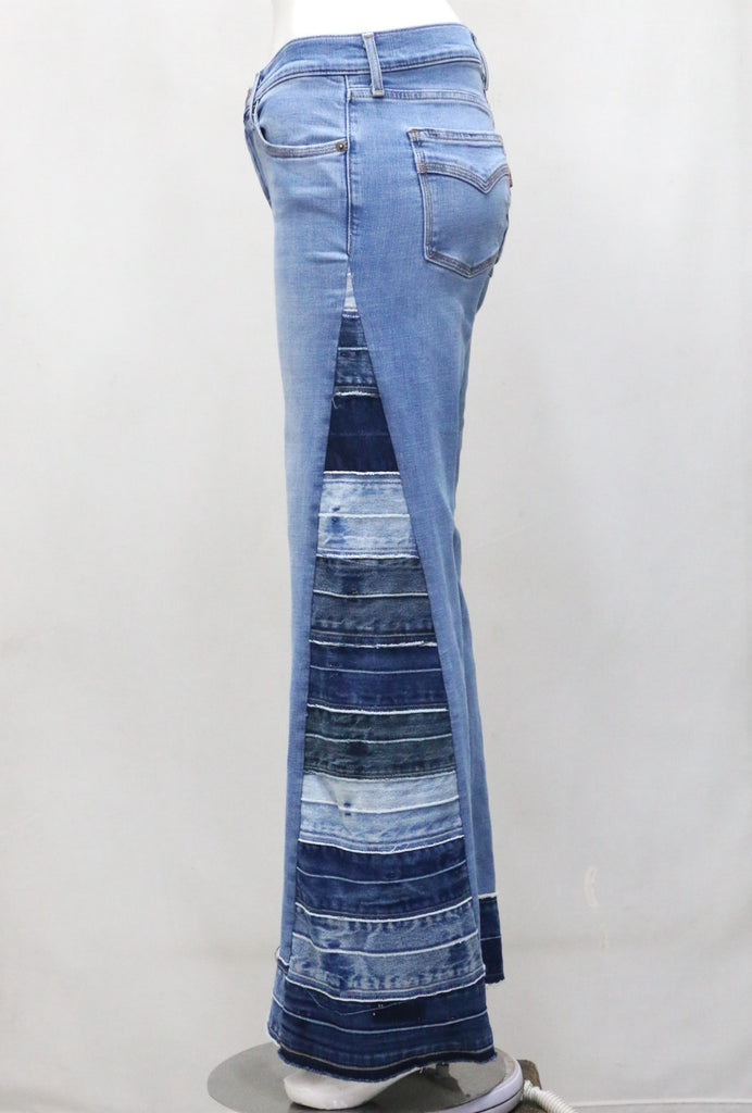 CR1868 UPCYCLED PANEL FLARE JEANS