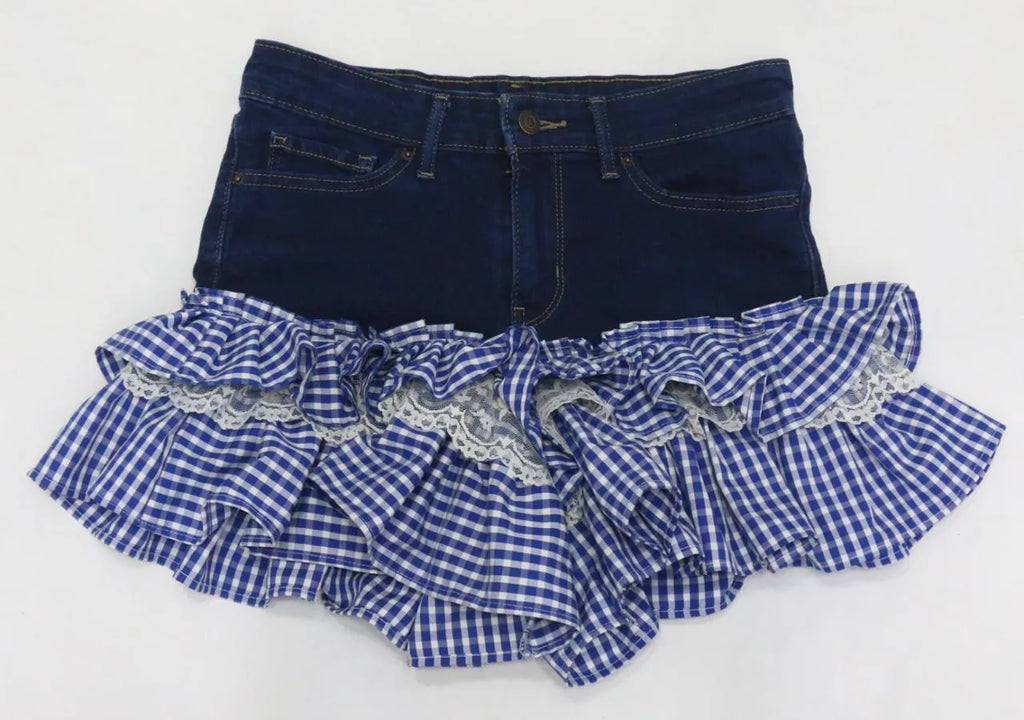 CR1562 Upcycled Denim Ruffle Mini Short