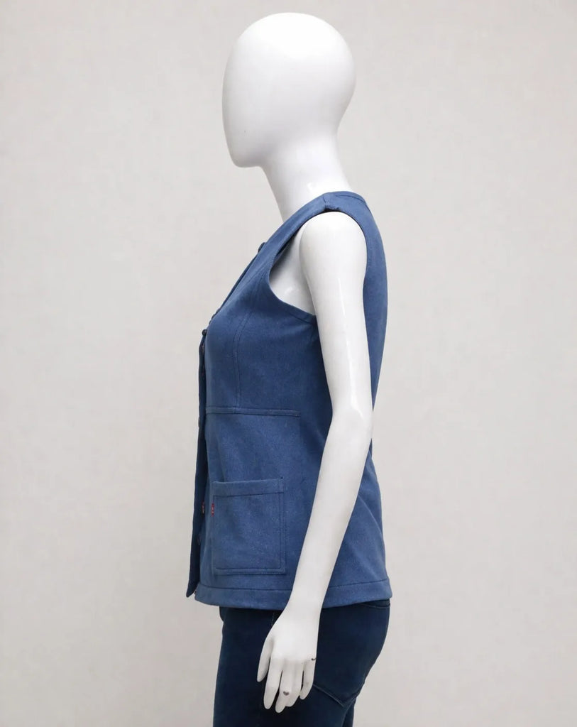 CR1439 Rework Denim Button Vest Top – Sleeveless Panel Fit