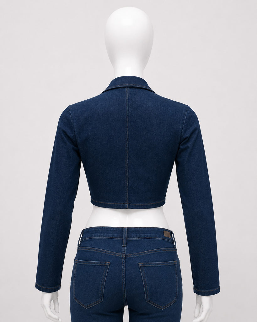 CR1823 UPCYCLED TIE-FRONT DENIM CROP JACKET