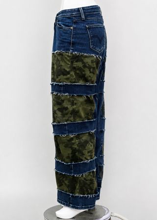 CR1950 Upcycled Camo Patch Flare Jeans