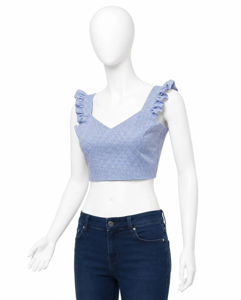 CR1598 Upcycled Gingham Ruffle Top