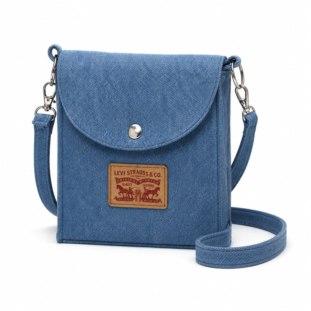 CR1935 UPCYCLED DENIM FLAP CROSSBODY BAG