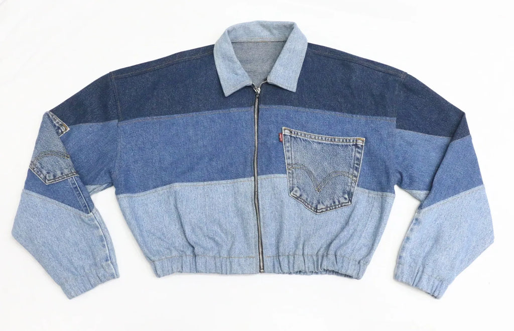 CR1210 Upcycled Color-Block Denim Zip Jacket