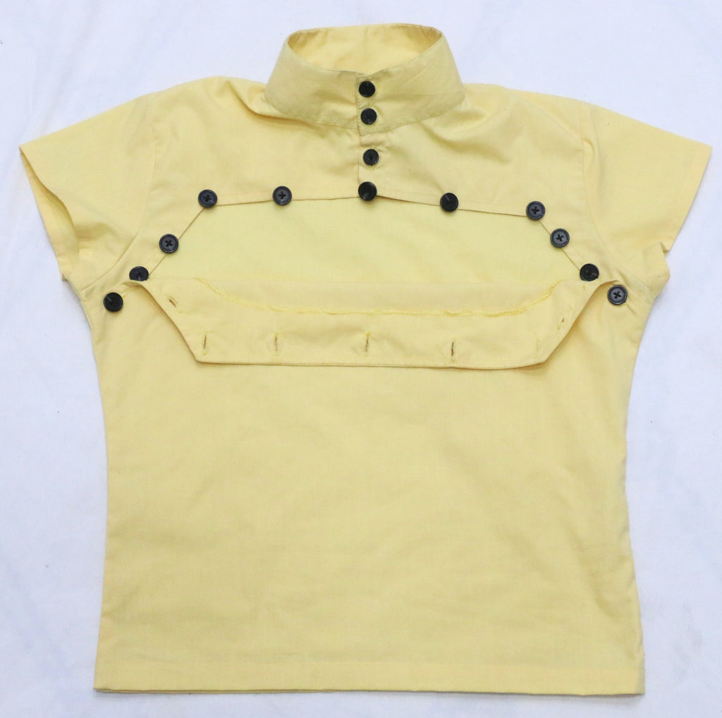 CR1843 UPCYCLED BUTTON DETAIL MOCK NECK TOP