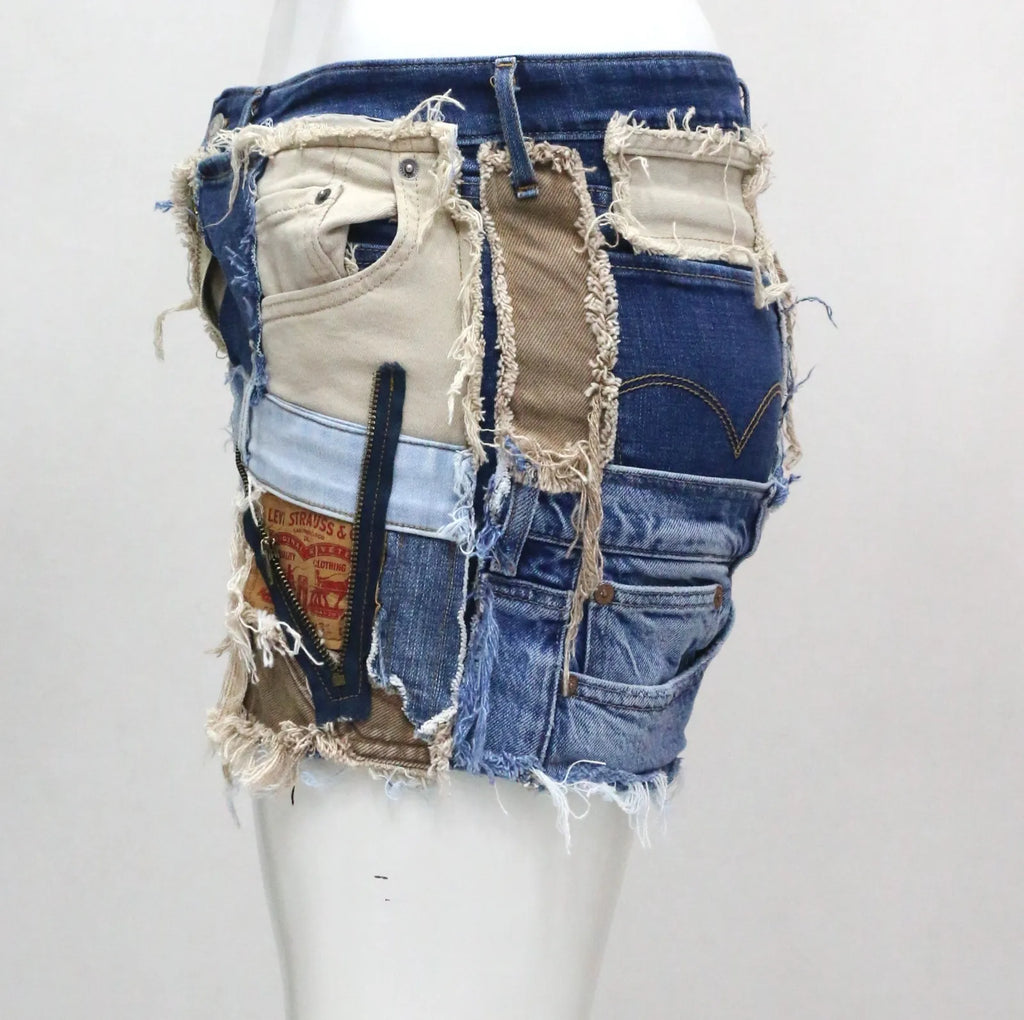 CR1555 Upcycled Denim Patchwork Skirt