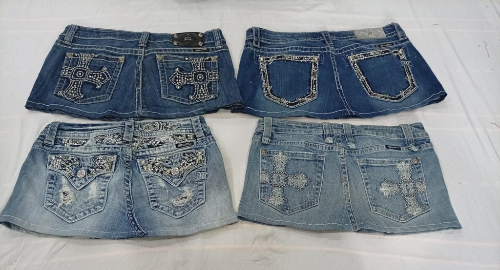 CR11107 Upcycled Miss Me Mini Denim Skirts